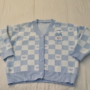 Light Blue Checkered Knit Cardigan with Sanrio character